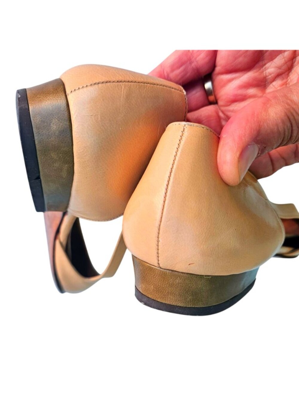 Vintage Calvin Klein Flats Italy Leather Cap Toe Cutout Beige Orange Sz 5 - Picture 4 of 12
